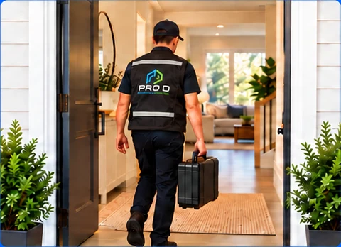 A ProD technician arriving at a home with an equipment case